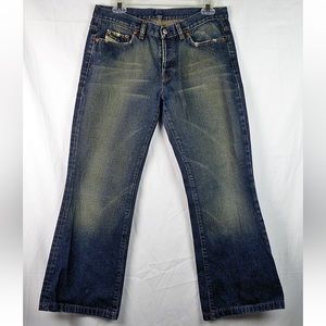 Diesel DAZE Button Fly Dirty Wash Blue Retro Flare Jeans 31 Hemmed Made in Italy